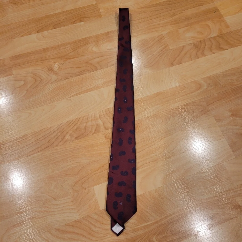 Christian Dior Vintage Burgundy and Navy Paisley Patterned Tie Silk Blend
